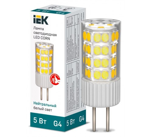 Лампа светодиодная CORN капсула 5Вт 230В 4000К керамика G4  LLE-CORN-5-230-40-G4  IEK