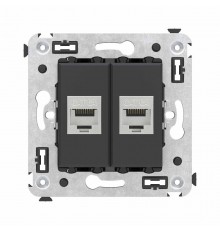 Компьютерная розетка RJ-45 без шторки в стену, кат.6А двойная экранированная, "Avanti", "Черный матовый"  4412774  DKC