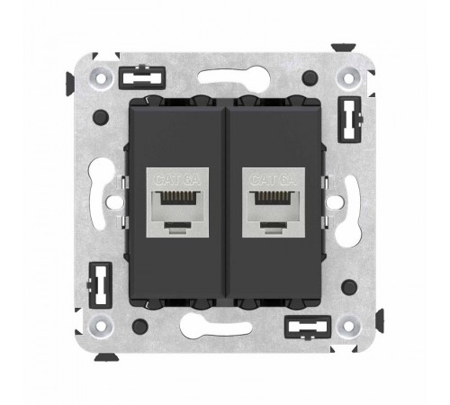 Компьютерная розетка RJ-45 без шторки в стену, кат.6А двойная экранированная, "Avanti", "Черный матовый"  4412774  DKC