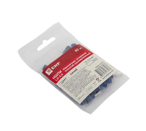 Наконечник штыревой плоский изолированный НШПИ 1.0-2.5 (уп 50шт) EKF PROxima  nshpi-1.0-2.5  EKF