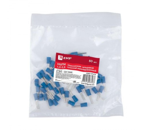 Наконечник штыревой плоский изолированный НШПИ 1.0-2.5 (уп 50шт) EKF PROxima  nshpi-1.0-2.5  EKF