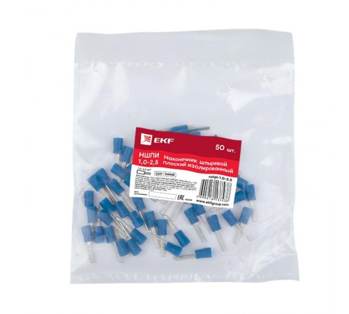 Наконечник штыревой плоский изолированный НШПИ 1.0-2.5 (уп 50шт) EKF PROxima  nshpi-1.0-2.5  EKF