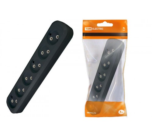 Колодка розеточная 6 гнезд 2П б/з 10А 250В черная  SQ1806-0138  TDM