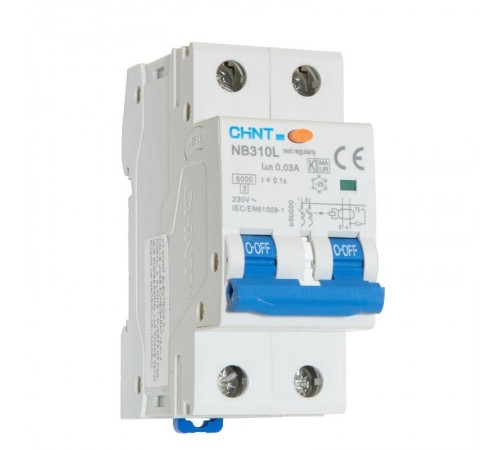 Выключатель автоматический дифференциального тока NB310L 2P 6A 30mA, тип A, х-ка B, 6kA (R)  660033  CHINT
