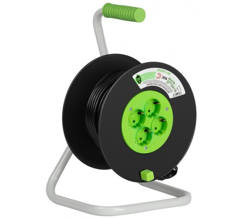 Удлинитель силовой ЭРА GREEN LINE KAT-3x1-20m Greenline на катушке пластик 4 розетки с заземлением 20м ПВС 3x1мм2   Б0065130  ЭРА