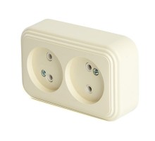 Розетка 2-местная без заземляющего контакта, 250В, 16А, IP20, PST16-30-20 (RA 16-237-БЖ), слоновая кость  49057  STEKKER