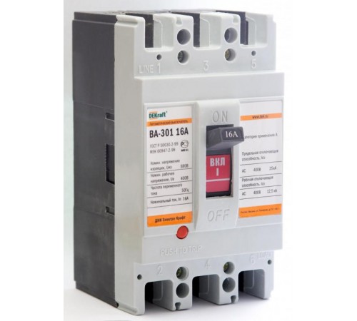 Силовой авт. выкл. 3P 25А ВА-301 25кА   21002DEK  DEKraft