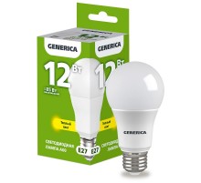 Лампа светодиодная A60 груша 12Вт 230В 3000К E27   LL-A60-12-230-30-E27-G  GENERICA