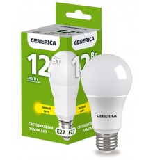 Лампа светодиодная A60 груша 12Вт 230В 3000К E27   LL-A60-12-230-30-E27-G  GENERICA