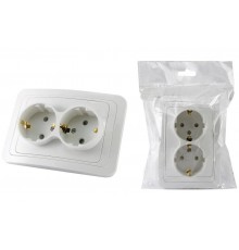 Розетка двойная 2П+З 16А c защитными шторками белая "Валдай" (пром. упаковка)   SQ1804-0030  TDM