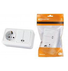 Блок комбинированный выкл. 2-кл. с/п 10А + розетка 2П+З 16А 250В БКВР IP20 белый "Ладога"  SQ1801-0104  TDM