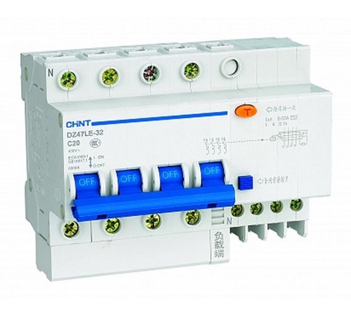 Выключатель автоматический дифференциального тока DZ47LE-32 4P 32A 30mA тип AC х-ка С  199644  CHINT