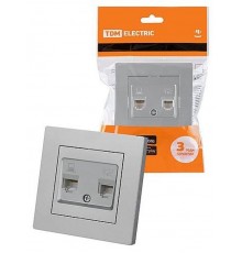 Розетка телефонная RJ11 + компьютерная RJ45 серебр. металлик "Сенеж"   SQ1816-0248  TDM