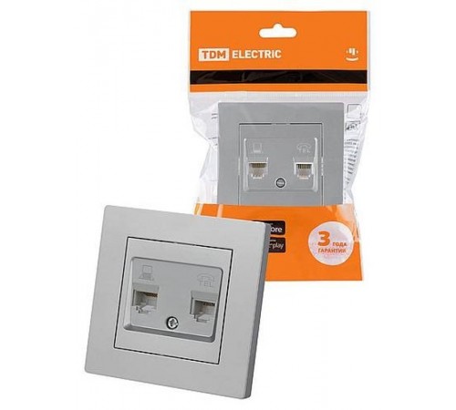 Розетка телефонная RJ11 + компьютерная RJ45 серебр. металлик "Сенеж"   SQ1816-0248  TDM