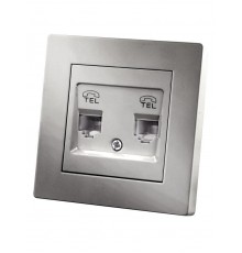 Розетка двойная телефонная RJ11 серебр. металлик "Сенеж"   SQ1816-0247  TDM