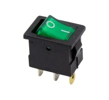 Выключатель клавишный 12V 15А (3с) ON-OFF зеленый с подсветкой Mini  36-2173  REXANT