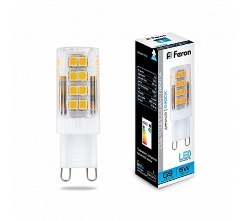 Лампа светодиодная LB-432 (5W) 230V G9 6400K 16x50mm  25771  FERON