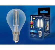 Лампа светодиодная LED-G45-9W/3000K/E14/CL PLS02WH LED. "шар", прозр.3000К Серия Sky.  UL-00005172  Uniel