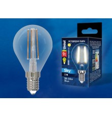 Лампа светодиодная LED-G45-9W/3000K/E14/CL PLS02WH LED. "шар", прозр.3000К Серия Sky.  UL-00005172  Uniel