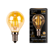 Лампа светодиодная   Filament Шар 5W 400lm 2700К Е14 golden LED 1/10/50  105801005  Gauss