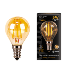 Лампа светодиодная   Filament Шар 5W 400lm 2700К Е14 golden LED 1/10/50  105801005  Gauss