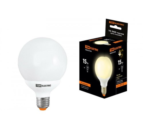 Лампа энергосберегающая КЛЛ  15Вт Е27 827 шарообразная G80  SQ0323-0165  TDM