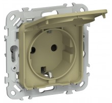 FLITE Розетка с заземлением со шторками с крышкой быстрозажимные клеммы 16А IP44 РСшкр11-1-44-ФлО оливковый  FI-R16-16-1-44-K26  IEK