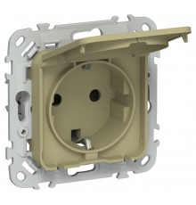 FLITE Розетка с заземлением со шторками с крышкой быстрозажимные клеммы 16А IP44 РСшкр11-1-44-ФлО оливковый  FI-R16-16-1-44-K26  IEK