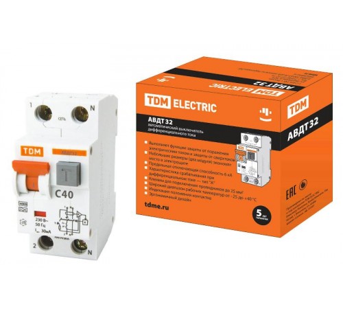 Выключатель автоматический дифференциального тока АВДТ 32 1п+N 40А C 30мА тип A  SQ0202-0033  TDM