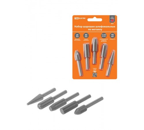 Набор шарошек шлифовальных,  6 мм, L 60 мм, по металлу, 5 шт, "Рубин"   SQ1097-0523  TDM
