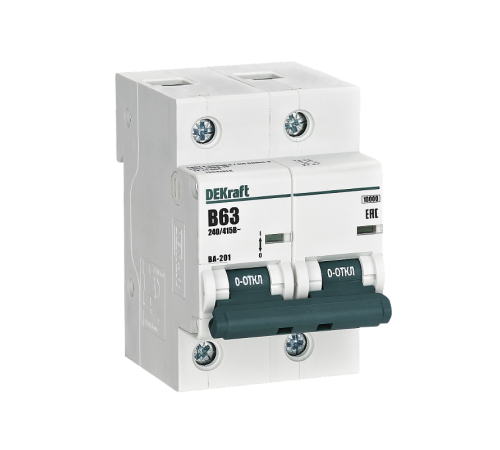 Автоматический выключатель 2Р 63А х-ка B ВА-201 10кА  13037DEK  DEKraft
