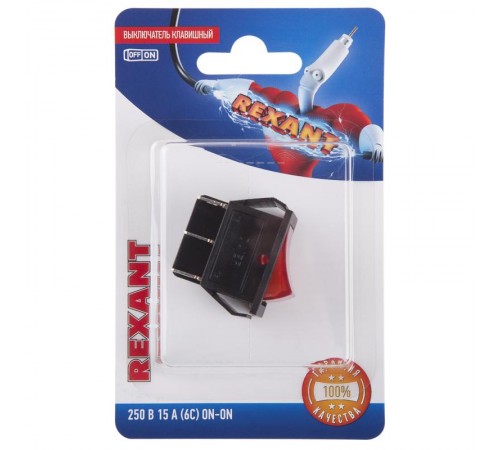 Выключатель клавишный 250V 15А (6с) ON-ON красный с подсветкой (RWB-506, SC-767) (в упак. 1шт.)  06-0305-B  REXANT