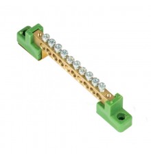 Шина "0" PE 6x9мм 10 отверстий латунь с контактной пластиной 2 зелёных угловых изолятора EKF PROximasn0-63-10-2-peEKF