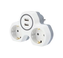Двойник электрический 16 А с заземлением и защитными шторками + 2 USB порта, 2,4 А, белый  11-1089  REXANT