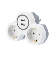 Двойник электрический 16 А с заземлением и защитными шторками + 2 USB порта, 2,4 А, белый  11-1089  REXANT