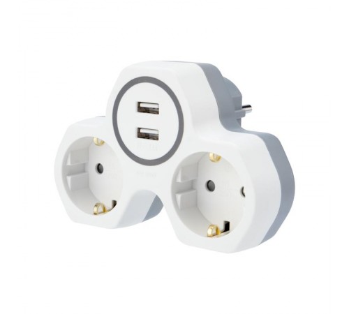 Двойник электрический 16 А с заземлением и защитными шторками + 2 USB порта, 2,4 А, белый  11-1089  REXANT
