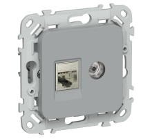 FLITE Розетка 2-ая RJ45/TV кат.6 STP РКТВ6-2-1-ФлС серый  FI-AK21-2-K03  IEK
