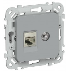 FLITE Розетка 2-ая RJ45/TV кат.5Е STP РКТВ5е-2-1-ФлС серый  FI-AK21-1-K03  IEK