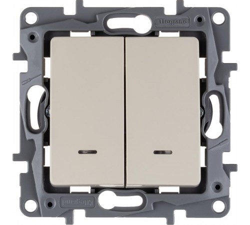 Etika Слоновая кость Выключатель 2-х клавишный с подсветкой, 10А, винтовые клеммы  672304  Legrand