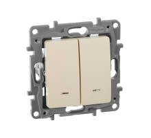 Etika Слоновая кость Выключатель 2-х клавишный с подсветкой, 10А, винтовые клеммы  672304  Legrand