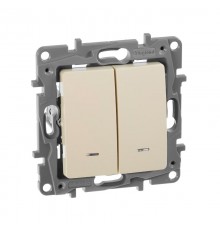 Etika Слоновая кость Выключатель 2-х клавишный с подсветкой, 10А, винтовые клеммы  672304  Legrand