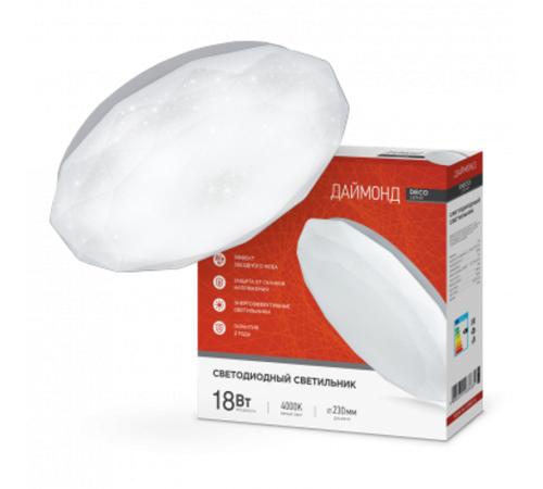 Светильник светодиодный серии DECO 18Вт 230В 4000К 1170лм 230х55мм ДАЙМОНД  4690612033631  IN HOME