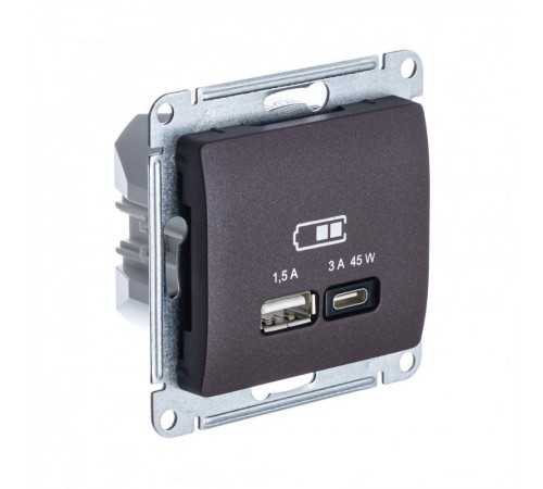 Glossa Шоколад USB Розетка A + тип-C 45W высокоскор.заряд. QC PD  GSL000829  SE
