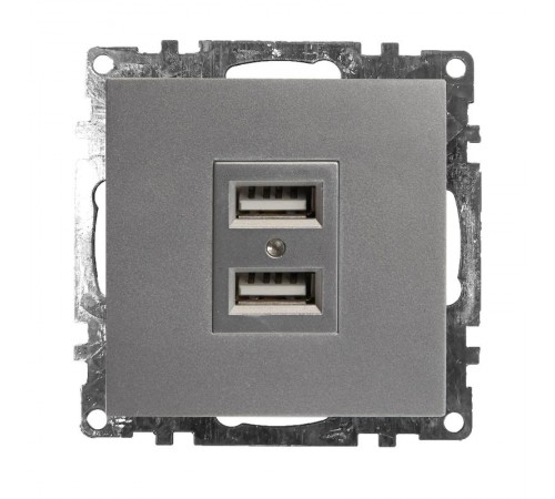 Зарядное устройство / USB-розетка (механизм), GLS10-7115-03, серебро  39588  STEKKER
