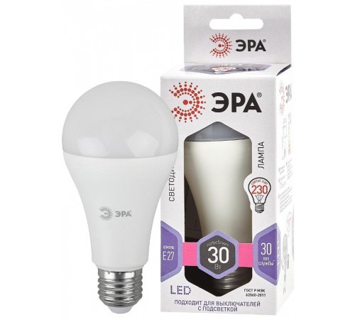 Лампа светодиодная LED A65-30W-860-E27 (диод, груша, 30Вт, холодный, E27) (10/100/1200)  Б0048017  ЭРА