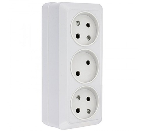 Рим Розетка 3-местная 10А без заземления  белая EKF  ENR10-202-10  EKF