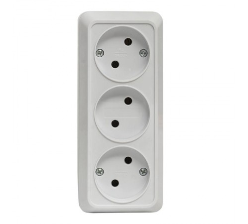 Рим Розетка 3-местная 10А без заземления  белая EKF  ENR10-202-10  EKF