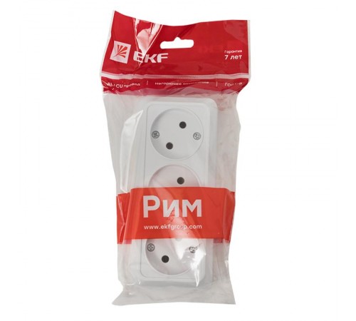 Рим Розетка 3-местная 10А без заземления  белая EKF  ENR10-202-10  EKF