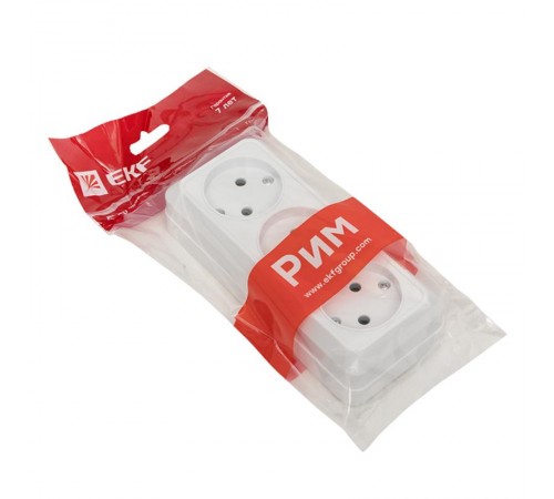 Рим Розетка 3-местная 10А без заземления  белая EKF  ENR10-202-10  EKF