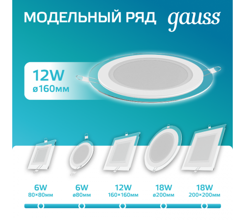 Светильник светодиодный встраиваемый круглый с декоративным стеклом 12W 4000K 1/40  947111212  Gauss